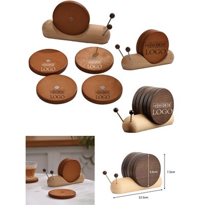 Snail Wooden Heat-resistant Coaster with Magnetic Storage