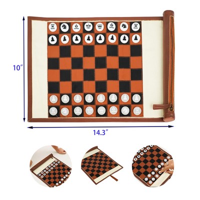 Travel Chess Set Checkers for Adults 2" 1 Roll-Up Checkers Board Game Gift