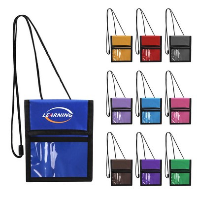 Clear Window Neck Wallet Pouch W/ Pen Holder