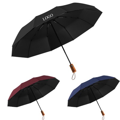 10-ribs Wooden Handle Automatic Business Umbrella