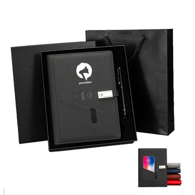 Wireless Charging Notebook W/ Power Bank & Usb Flash Drive