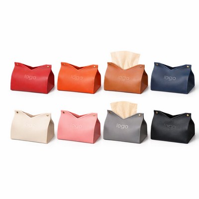 Faux Leather Tissue Box Cover With Logo Imprint | Desktop Decorative Holder