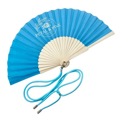 Bamboo Folding Hand Fan with Neck Lanyard