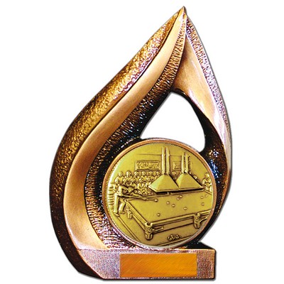 Stock 9" Flame Trophy with 2" Billiard Table Coin and Engraving Plate