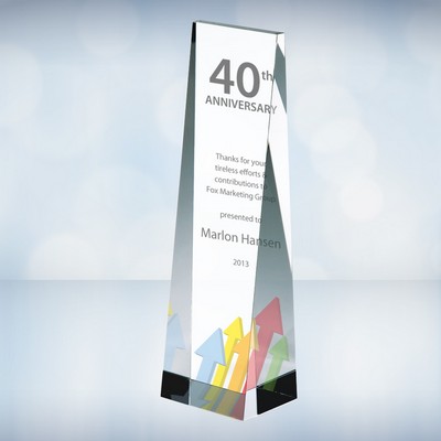 8" Color Imprinted Wedge Optical Crystal Tower Award