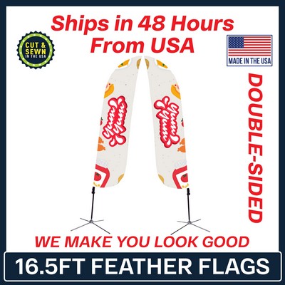 16.5' Feather Flag - Double Sided w/Chrome X Base - Made in the USA