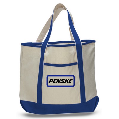 Heavy Canvas 2-Pocket Tote w/1-Color--22"x16"x6" - Natural/Royal