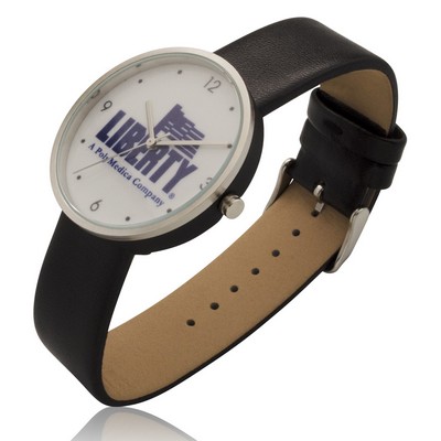 1.55" Round Screen Watch with Dual Tone Case, Black Leather Straps. Quality Japan movement