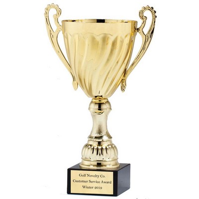 14 ¼" Swirl Gold Metal Trophy Cup w/Black Marble Base