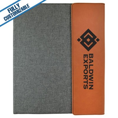 Saddle Tan Leatherette - 9.5X12" Gray Canvas Portfolio With Notepad