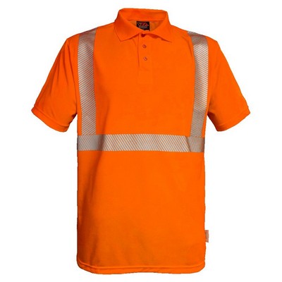 Reflective Apparel™ Birdseye® Polo Shirt w/Comfort Trim & No Pocket Fluorescent Red-Orange