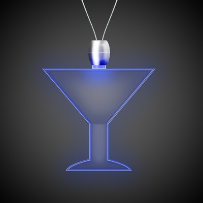 24" Blue Martini Light-Up Pendant Necklace(Laser Engraved)