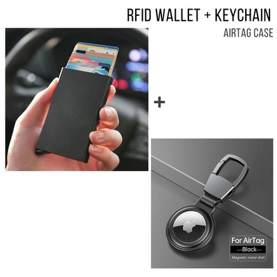 Rfid Wallet + Keychain W/ Air Tag Holder Kit