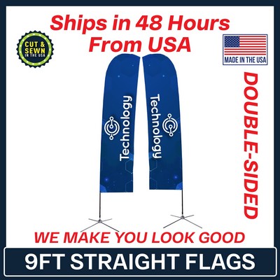 9' Double Sided Premium Straight Flag with Chrome X Base & Carry Bag - Made in the USA