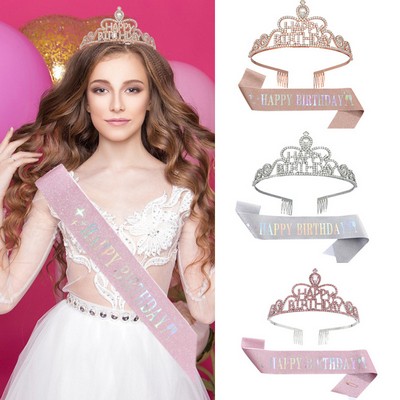 Birthday Pink Tiara w/ Glitter Sash