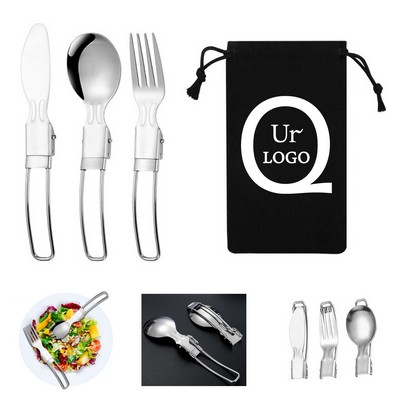 Foldable Stainless Steel Cutlery Set w/ Pouch