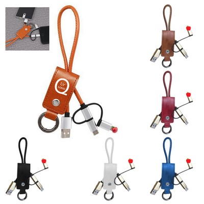 3-In-1 Keychain Charging Cable W/ Leather Case