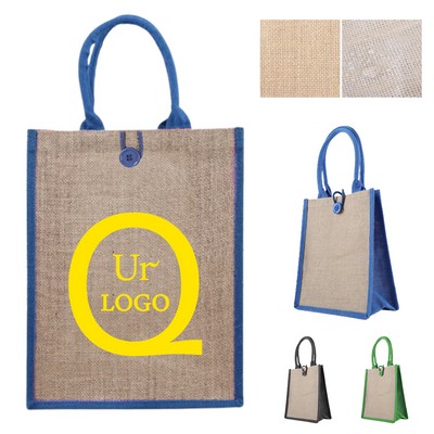 10.24 x 5.51 x 11.81" Contrast Trim Jute Tote Bag