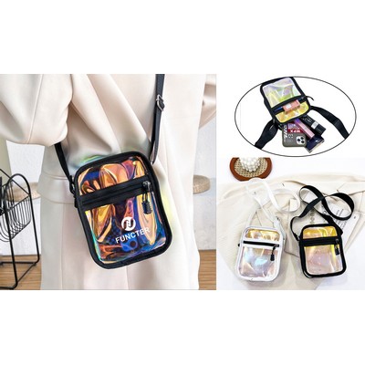 Iridescent PVC Shoulder Bag Clear Bag Crossbody Bag W/Strap Stadium Approved Bag
