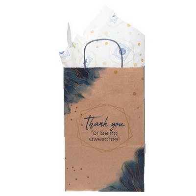 13.375" Natural Brown Red Handle Shopper with Tissue Paper Bundle