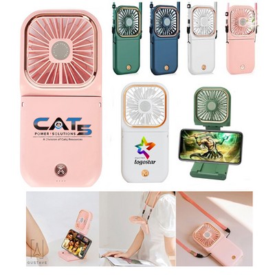 Portable Mini Fan with 3000mah Power Bank and Phone Holder