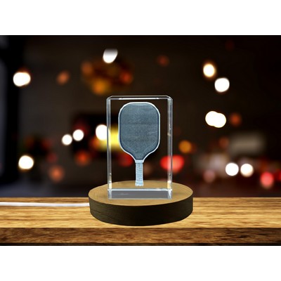 Pickleball Champion Trophy 3D Engraved Crystal Award w/LED Base for Winners