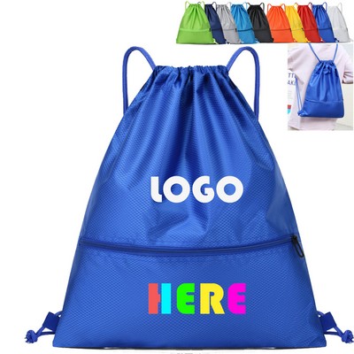 Custom Waterproof Sport Fitness Drawstring Backpack With Zipper Pockets