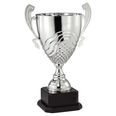 21 1/2" Silver Metal Swirl and Grid Cup on Black Wood Base
