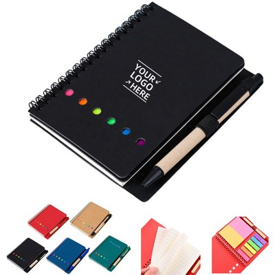 Spiral Notebook with Sticky Notes and Pen