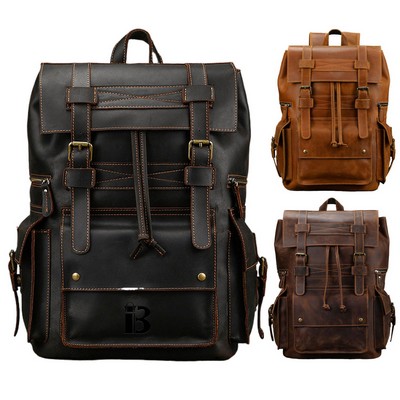 Men Vintage Genuine Leather Travel Backpack