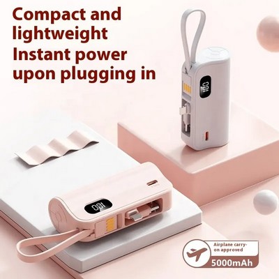 5000mah 2" 1 Pocket Keychain Capsule Power Bank with Built in Cable