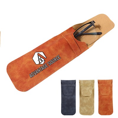 Vintage Soft PU Leather Glasses Pouch with Scratch-Resistant Lining