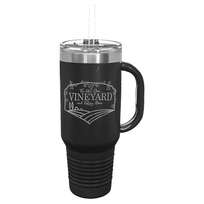 Polar Camel 40 oz. Black Travel Mug with Handle & Straw