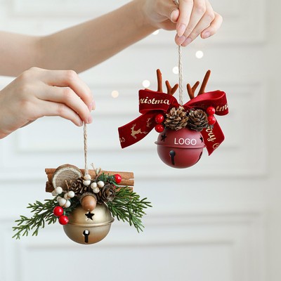 Christmas Bell and Reindeer Antler Ornament Mixed Pinecone Bow Hanging Decoration