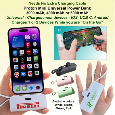 Proton Mini Universal Power Bank, Universal, 3000 mAh with Integrated Stand