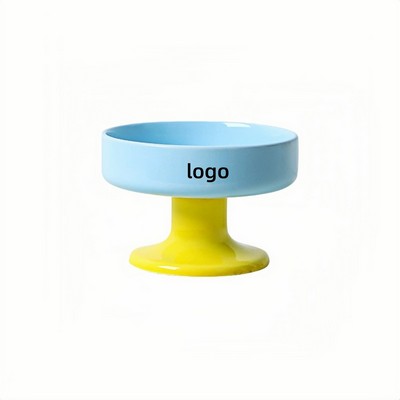 Macaron Color Elevated Ceramic Pet Bowl for Cats and Dogs with Wide Feeding Rim