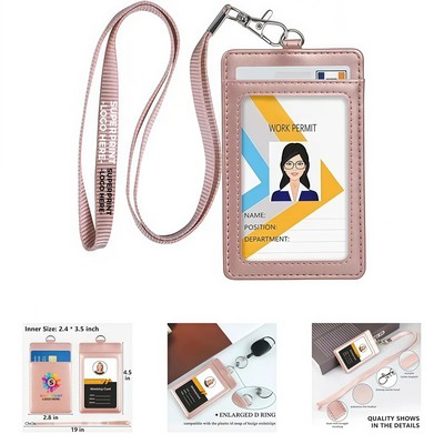 PU Leather ID Badge Holder with Clip and Card Slot