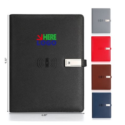 PU Notebook with 8000mah Wrieless Power Bank