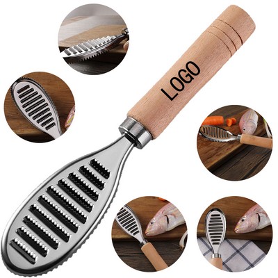 304 Stainless Steel Fish Scaler With Wooden Handle