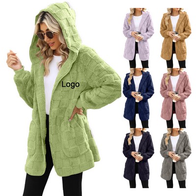 Womens Oversized Sherpa Long Cardigan Fuzzy Fleece Jacket