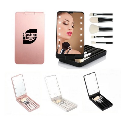 LED Makeup Mirror with 5 Piece Travel Brush Set
