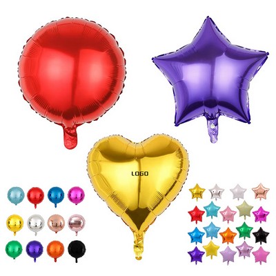 18-Inch Foil Balloons - Heart, Star & Round Shapes