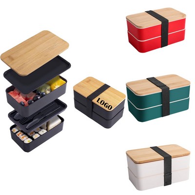 Bamboo Bento Box With Compartments And Utensils
