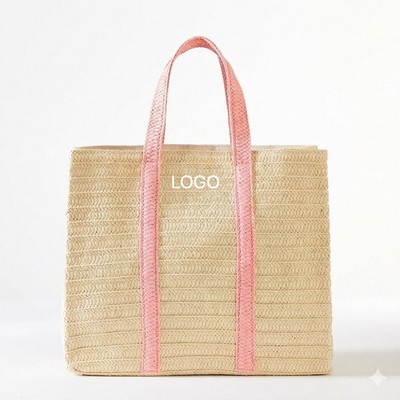 Straw Woven Tote Bag Large Capacity Handcrafted Shoulder Bag Retro Versatile Beach Pouch