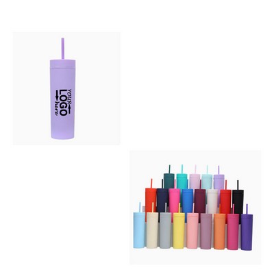 Frosted 16 oz Double Wall Tumbler with Straw Reusable Design