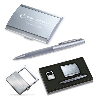 3-Piece Gift Set of Business Card Case, Stylus Ballpoint Pen and Key Holder