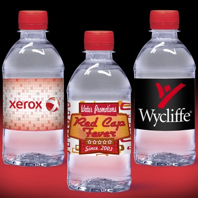 12 Oz. Custom Label Water w/Red Flat Cap - Clear Bottle