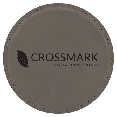 4" Round Gray Laserable Leatherette Coaster