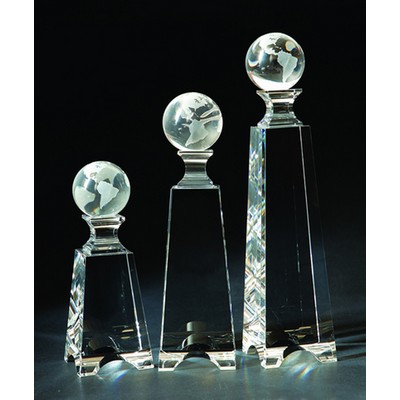 Globe Tower Optical Crystal Award/Trophy 9"H - Variant B