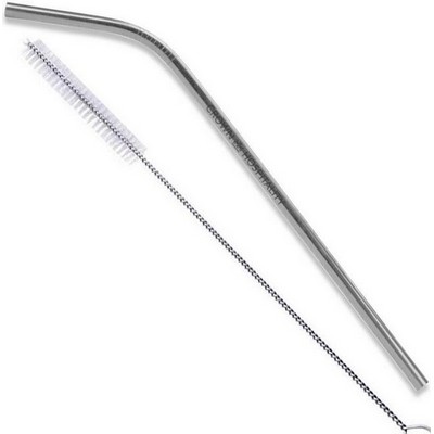 Bent Custom Silver Reusable Stainless Steel Straw with Brush